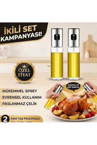 Yağ Sirke Püskürtücü 2'li Set Cam Sprey Şişe Yağdanlık Ve Limon Püskürtme Şişesi 100 Ml Gümüş