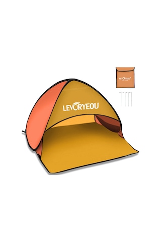 Moveevo Güneş Koruyucu Otomatik Açılır Kumsal Yüz/kafa Tentü, Hızlı Kurulum, Cep Telefonu Bölmesi, Taşınabilir Çanta Sarı-turuncu Çok Renkli