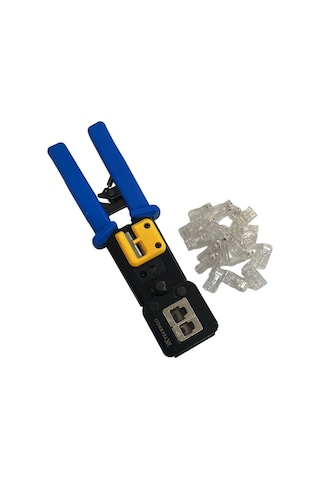 Technozi Rj45 Rj11 Rj12 Cat5 Cat6 Yeni Nesil Konnektör Kolay Sıkma Pensesi + 10 Delikli Jack