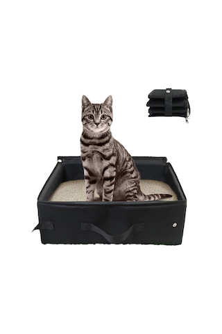 Seyahat İçin Taşınabilir Kedi Çöp Kutusu, Mini Ve Orta Kediler İçin Kapaklı Katlanabilir Kedi Kumbası Kutusu, Sızdıran Su Geçirmez, Taşınması Kolay, Oteller İçin İyi, Araba, Açık Mekan Siyah Siyah