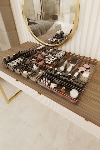Meleni Home 24'lü Multi Set - Çekmece İçi Düzenleyici - Banyo Makyaj Ve Takı Organizer Siyah