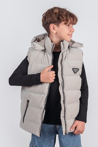 Kapüşonlu Erkek Çocuk Nova Kumaş Şişme Yelek Bej