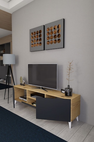 Bravix Modern Tv Ünitesi 3 Bölmeli Tv Sehpası Gövde Çamkapakl... Atlantik Çam - Antrasit