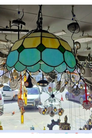 Yüceeller Vitray Ayarlanabilir Sarkıt Avize Yeşil 30cm 12" Su Yeşili