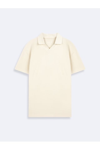 LTB V Yaka Pike Polo Yaka Bej T-shırt Haki
