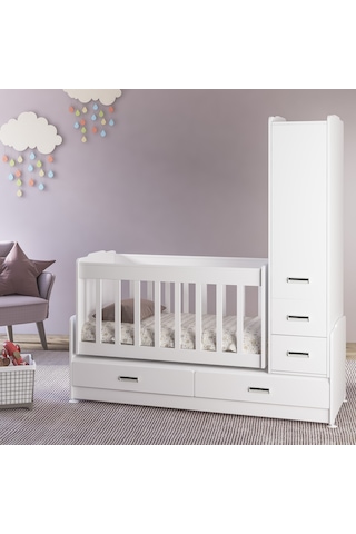 Patiko Furniture Sw 262 Dolaplı Büyüyebilen Beşik Beyaz
