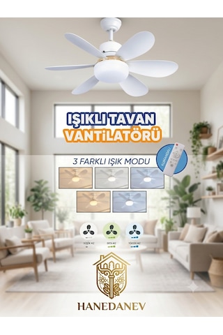 Uzaktan Kumandalı Işıklı Tavan Vantilatörü 30w Ledli Ve 3 Kademeli Akıllı Fan Sessiz Vantilatör
