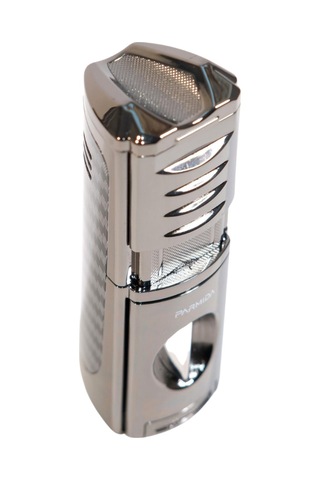 Parmida 3 Torch Pürmüz Kesici & Delici & Sehpalı Karbon Desenli Metal Puro Çakmağı - Tr9489