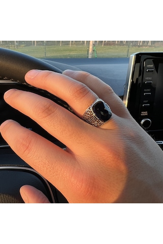 Özel Kesim Mavi Zirkon Taşlı Gümüş Erkek Yüzük Gümüş