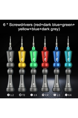 Fortunelane Saat, Gözlük Elektronik Tamir Seti - 6 Lı Tornavida Takımı Kırmızı, Koyu Mavi, Yeşil, Sarı, Mavi, Koyu Gri