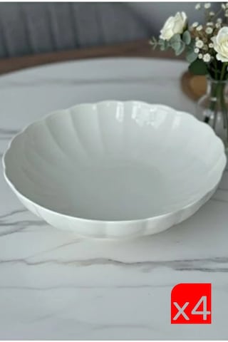 Kütahya Porselen Bone Luz Krem Bowl Kase 25x6cm 2000ml 4 Lü Bnlzf25ks00 Çok Renkli