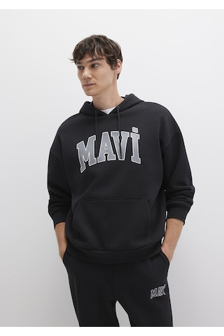 Mavi 067149-902 Mavi Logo Baskılı Kapüşonlu Sweatshirt - Siyah