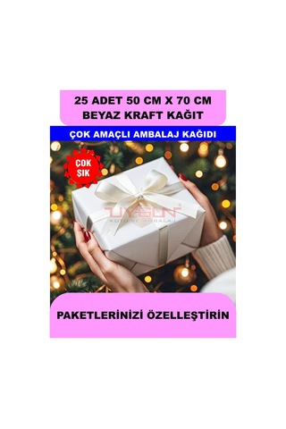25 Adet 50cm X 70cm 120 Gr. Çift Yönlü Beyaz Kraft Ambalaj Kağıdı, Hediye Ürün Paketi, Oto Paspası, Çocuk Etkinlik