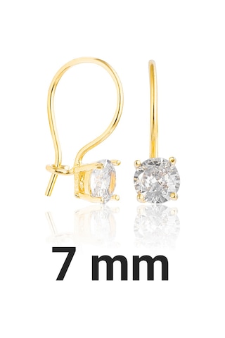 925 ayar Gümüş 14k Altın kaplama 7 mm Tektaş Mengeç küpe