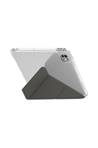 Apple Uyumlu iPad  Pro 11 2025 M5 Kılıf Skinarma Kalemlikli Arkası Şeffaf Standlı Magnetik Zeta Kılıf Gri Kapaklı Kılıf