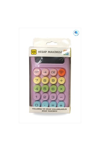 Hesap Makinesi Haneli Pilli Pastel Renkli Yuvarlak Tuşlu Ofis Oku Çok Renkli