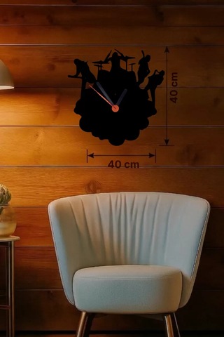 Rock Band Ve Müzik Temalı Ahşap Duvar Saati - 40x40 Cm Lazer Kesim Diğer