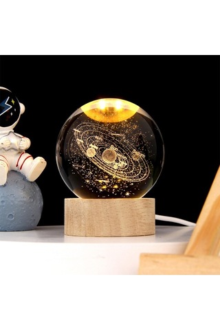 Novahub Sıcak Işık Ahşap Tabanlı 3d Kristal Küre Küçük Gece Lambası Masaüstü Dekorasyon Süsleri Tatil Usb Tak Ve Çalıştır, Küçük Led Gece Lambası Diğer