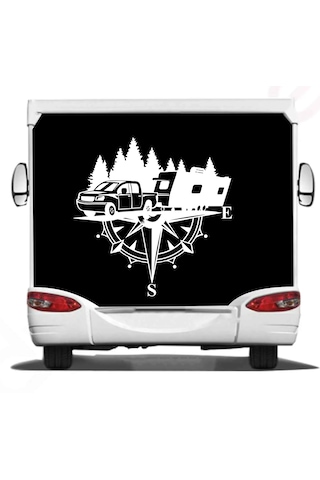Pusula Ve Karavan Sticker, Kamp Kampçı Doğa, Araba Oto Pickup Karavan Sticker 02518 80x80 Cm