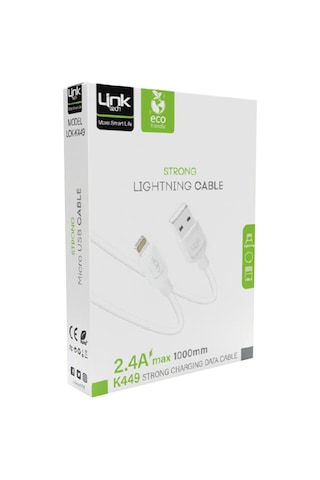 Linktech K449 Strong Lightning - USB Data/Şarj Kablosu 1mt 2.4A Beyaz