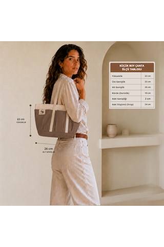 Bordglow Novaglow Design Serisi Küçük Boy - Siyah - Premium Kanvas Çanta - Tote Bag 9 Cep - Fermuarlı 32x22x10 Cm Camel