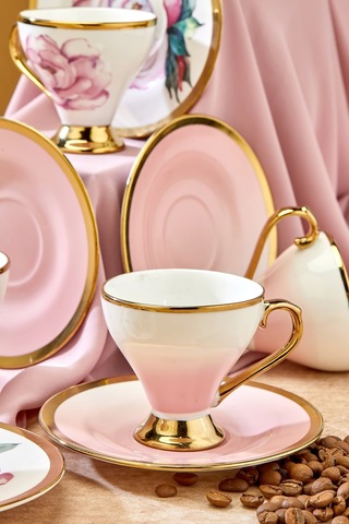 Cooker 6 Lı Lüks Yaldız Porselen Kahve Fincan Takımı Ckr3520 Pembe