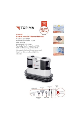 Torima CX002B Koltuk Ve Halı Yıkama Makinesi + CB-08C Buharlı Temizleyici
