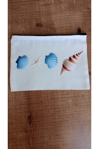 Wisheratelier Midye Kabugu Ve Yaz Temalı Clucth Bez Çanta Beyaz - Çok Renkli