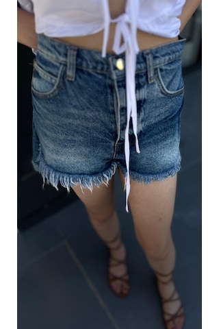Tasarım Denim Şort Etek Lacivert