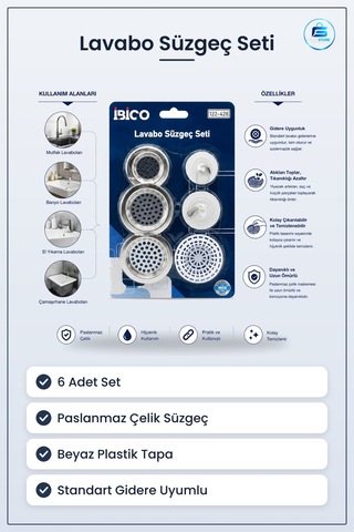 Lavabo Süzgeç Ve Tapa Seti 6 Adet Paslanmaz Çelik Gider Tıkanma Ö