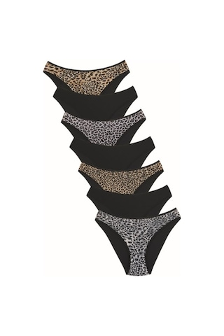 New Lilla 18001-6 Kadın 7'Li Leo In Love Bikini Külot Paketi Siyah