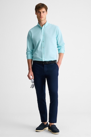 Lasse Erkek Gömlek Yaka Manşetli Uzun Kollu Regular Fit Keten Karışımlı Mint Yeşil Gömlek