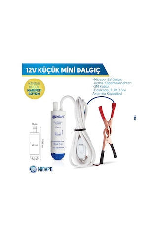 Midapo 12V Kucuk D.C Midapo Mini Dalgic Pompa (Akaryakit-Sivi-Mazot