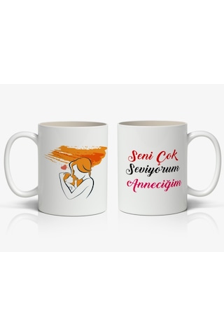 Seni Çok Seviyorum Anneciğim Yazılı 1 Adet Anneye Sevgi Dolu Bir Hatıra Anneler Günü Hediyelik Kupa Mod1 Beyaz