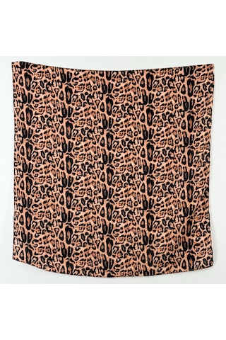 Leopar Desen Pamuklu Bandana Kahverengi