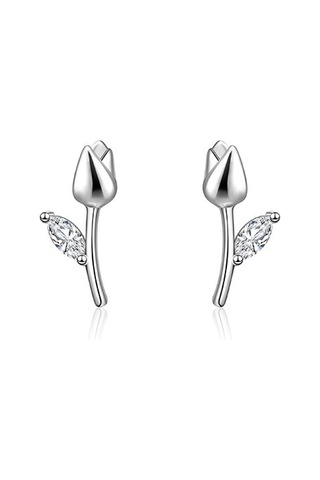 Oloey Kore Lale Küpe Gümüş İğne Küpe Gümüş