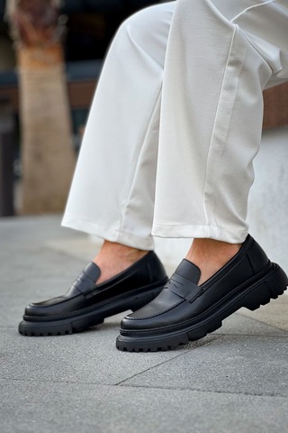 Roof Atelier Erkek Siyah Kalın Taban Loafer Ayakkabı - 2417 - Fst Siyah