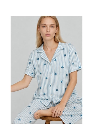 Fit Women Kadın Kısa Kollu Rahat Mavi Pijama Takımı 4728