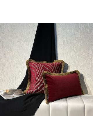 "vellora" Desenli Püsküllü Kırlent Kılıfı - 45x45 Bordo
