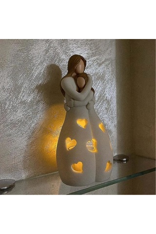 Anne Kızına Sarılma Şamdan Reçine Dekoratif Heykel Süsü