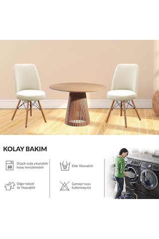 Yıkanabilir Streç Lastikli Likralı Oval Sandalye Kılıfı - Yuvarlak Sandalye Örtüsü Krem-rengi Bej