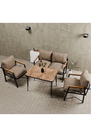 Mb Garden Furnıture Simetri Model, Balkon, Bahçe, Cafe, Metal Koltuk Takımı, Bahçe Takımı , Çay Seti, 2 1 1 Masa Cappuccıno Cappuccino