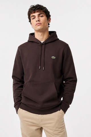 Lacoste Men's Classic Hoodie Sweatshirt Erkek Ayarlanabilir Kapüşonlu Organik Pamuk Sweatshirt Kahverengi