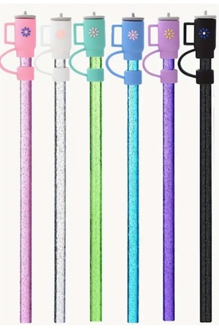 1 Adet Stanl. 40 Oz Tumb. Termos Için Parıltılı Pipet Ve Pipet Kapağı Tıpası, 30,5cm Boy/10mm Çap Beyaz