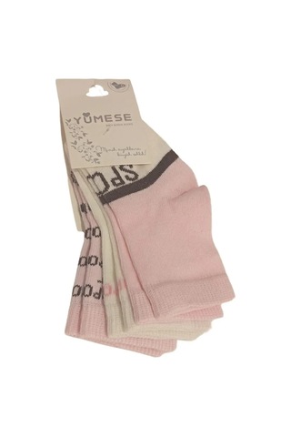 Kız Bebek Pembe Beyaz Asorti Yazı Detaylı Pamuklu Mevsimlik 3'lü Set Soket Çorap KARIŞIK RENK