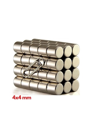 100 Adet 4x4 Mm Yuvarlak Neodyum Mıknatıs N35 Güçlü Magnet Nikel Kaplama