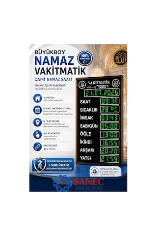 Sanec Büyükboy Yeşil Renk Vakitmatik Kasa: 40x72 Cm