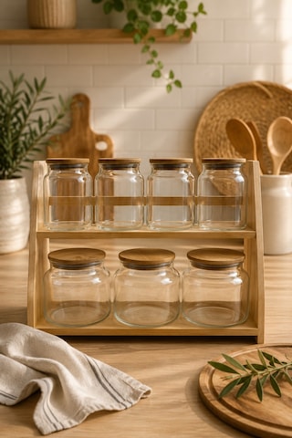 Prime Ekstra - 2 Katlı Saklama Kabı Organizer Bambu Standlı Baharatlık Seti Kaşık Hediyeli Diğer