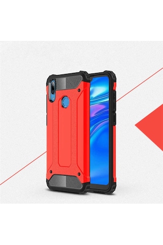 Noktaks - Huawei Uyumlu Huawei Y7 Prime 2019 / Y7 2019 - Kılıf Çift Katman Zırh Tank Crash Military Kapak - Kırmızı