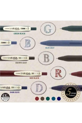 Zebra Sarasa Clip Jel Mürekkepli Kalem Vintage Set 0,5mm 5'li Set-1